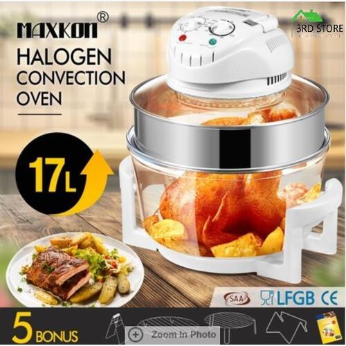 Maxkon 17L Convection Oven Halogen Cooker Turbo Low Fat Electric Air Fryer White