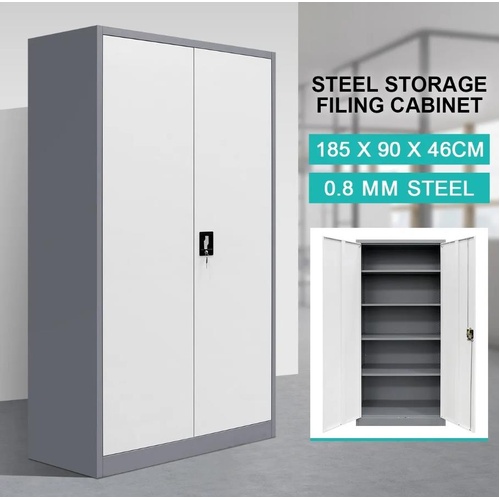 Filing Cabinet Steel Lockable Storage Cupboard w/4 Adjustable Shelves DK GY & WH