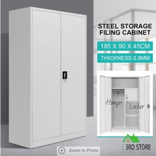 RETURNs Filing Cabinet Steel Lockable Storage Cupboard with Hanger & Drawer - Grey White
