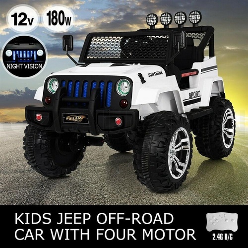 Electric Ride on Jeep Remote Control Off Road Kids Car w/ Built-in Songs - White