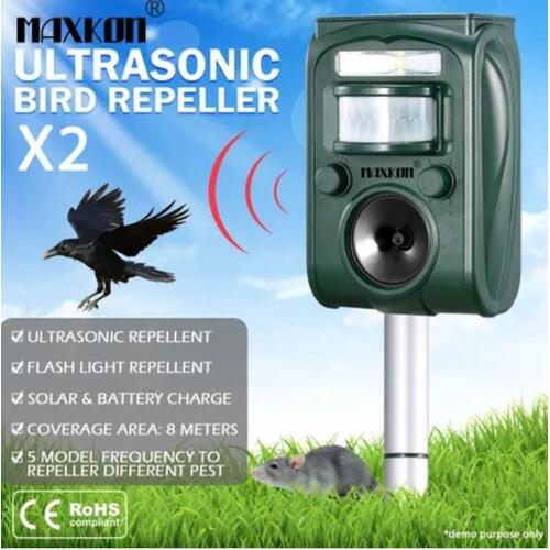 2x Ultrasonic Bird Animal Repellent Solar Powered Pest Repeller w/LED Indicator