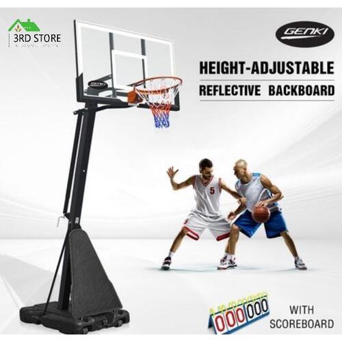 RETURNs Genki Adjustable 2.45m-3.05m Portable Basketball Hoop System Stand w/Scoreboard