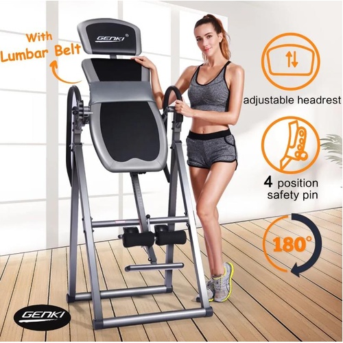 Genki Adjustable Gravity Inversion Table Heavy Duty Back Inverter Gym w/PVC Belt