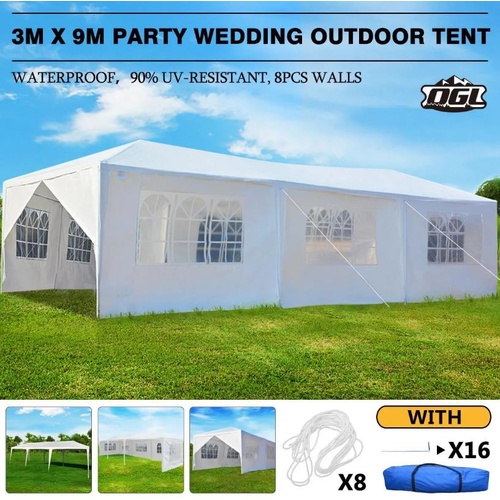 OGL 3x9M Party Wedding Marquee Outdoor Tent Canopy Gazebo Camping w/ 8 Walls