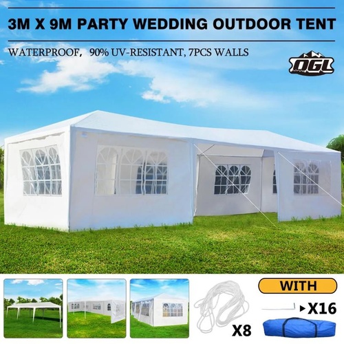 OGL 3x9M Party Wedding Marquee Outdoor Tent Canopy Gazebo Camping w/ 8 Walls