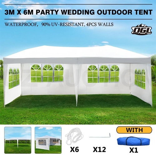 OGL 3x6m Gazebo Party Wedding Shade Marquee Canopy Event Tent Outdoor Camping White