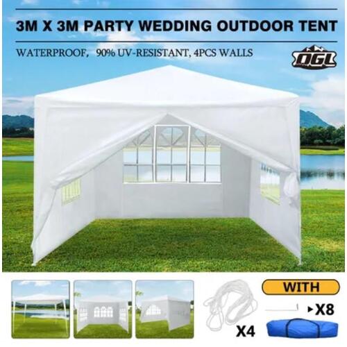 OGL 3x3m Outdoor Canopy Gazebo Party Wedding Tent Waterproof Marquee w/3 Sidewal