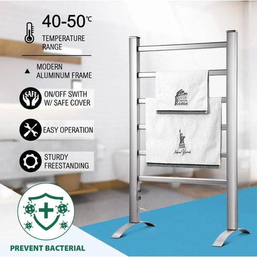 Maxkon 6 Bar Heated Towel Rail Warmer Electric Bathroom Drying Freestanding Rack