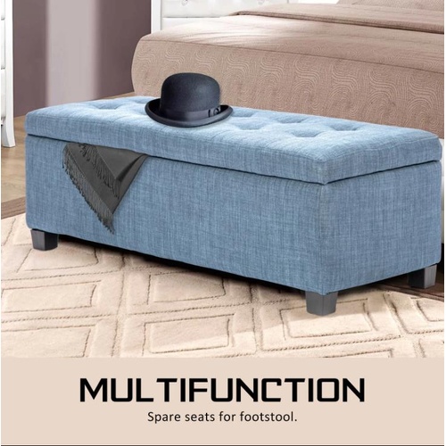 Storage Ottoman Blanket Box Linen Fabric Foot Stool Couch Bed LIGHT BLUE