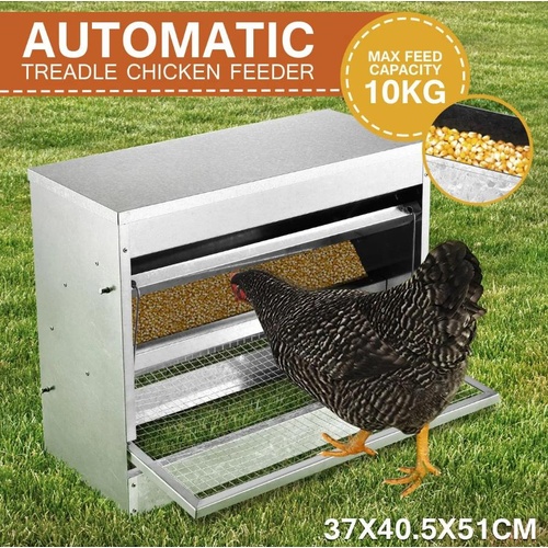 22LBS Auto Automatic Chicken Feeder Galvanized Poultry Chook Treadle Self Coop