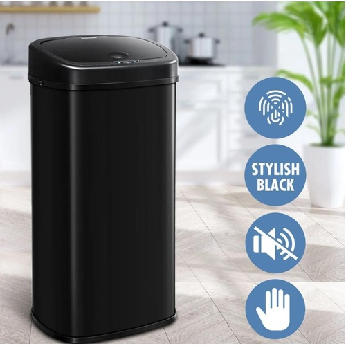 68L Motion Sensor Bin Automatic Stainless Steel Kitchen Rubbish Trash Black