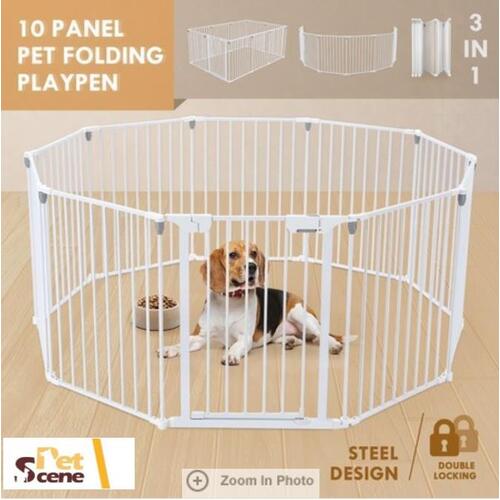 3 in 1 Pet Dog Baby Playpen 10 Panel Kids Safety Gates Interactive Child Barrier