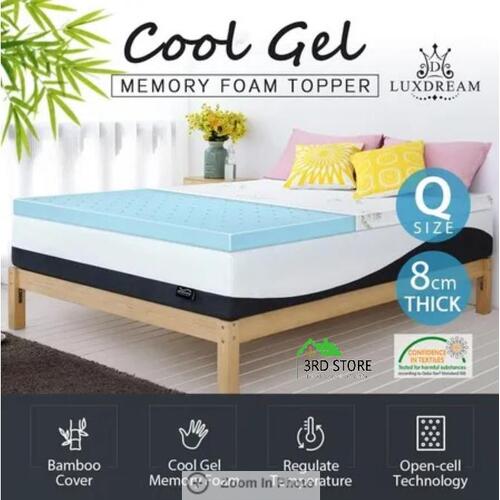 Cool Gel Memory Foam Mattress Topper Bedding Mat Protector 8cm Queen