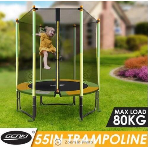 Genki 55" Round Kids Mini Trampoline Indoor Outdoor Rebounder w/Safety Enclosure Net