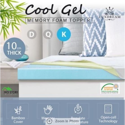 10cm King Size Cool Gel Memory Foam Mattress Topper Underlay Bamboo Cover