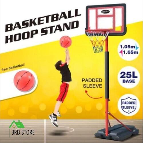 Genki 1.65m Kids Portable Basketball Hoop Stand Adjustable Net Ring Ball Set