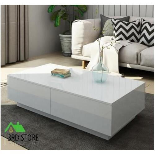 Modern Coffee Table 4-Drawer Side Table High Gloss Living Room Furniture White