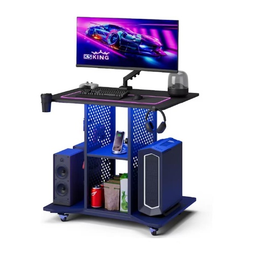 Advwin 80cm Movable Gaming Desk with LED Lights and Power Outlet for Small Space