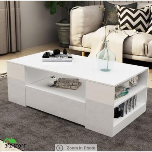 Modern Coffee Table Storage Drawer Shelf Cabinet Gloss Front Wooden Furniture WH