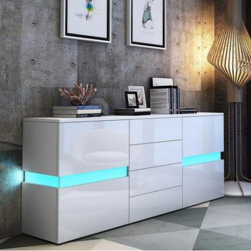 Modern Buffet Sideboard Cabinet High Gloss Storage Cupboard w/2 Doors & 4 Drawer