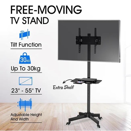 23"-55" TV Floor Stand LCD LED Screen Monitor Bracket Mount Shelf Mobile Trolley