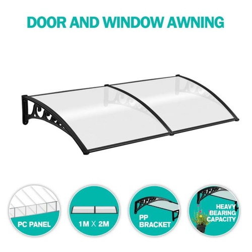 2M DIY Window Door Awning House Outdoor Canopy Patio UV Rain Cover Sun Shield