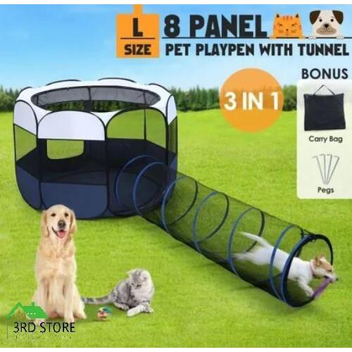 144cm Pet Playpen Tent 8 Panels Portable Puppy Dog Cat Kennel Crate Cage Tunnel
