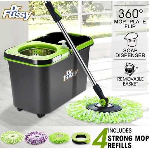 DR FUSSY Spin Mop Bucket System Microfiber Mop with Easy Wringer Bucket