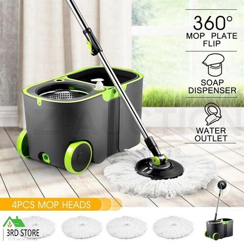 DR FUSSY Spin Mop Bucket System Microfiber Mop with Easy Wringer Bucket