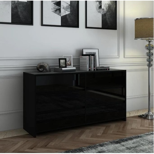 Modern 6 Drawer Chest Dresser High Gloss Storage Cabinet Bedroom Furniture Black