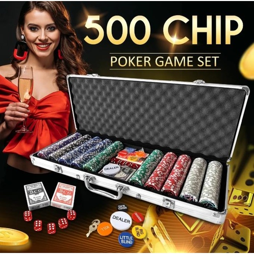 500 Holographic Butterfly Chip Professional Poker Set Casino Dice Aluminium Case