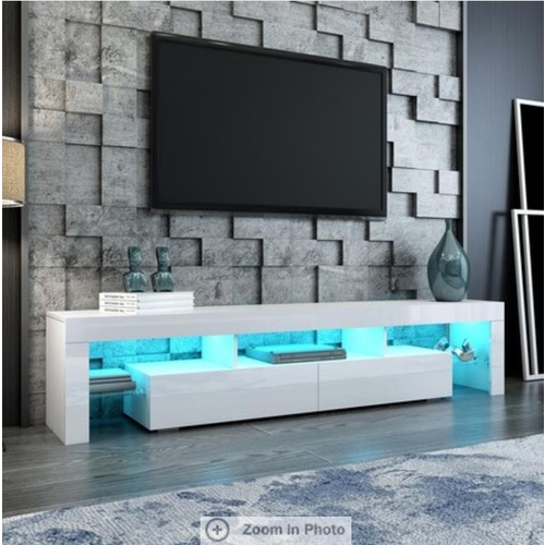 White TV Cabinet Television Stand Furniture Console Table 2 Drawers LED Light