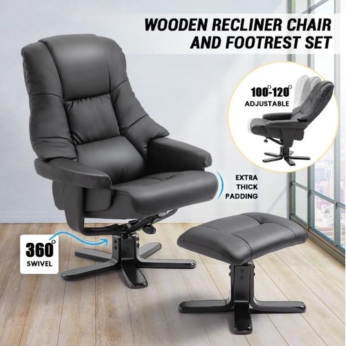 Luxdream Home Office Recliner Chair PU Leather Armchair Lounge Sofa Ottoman