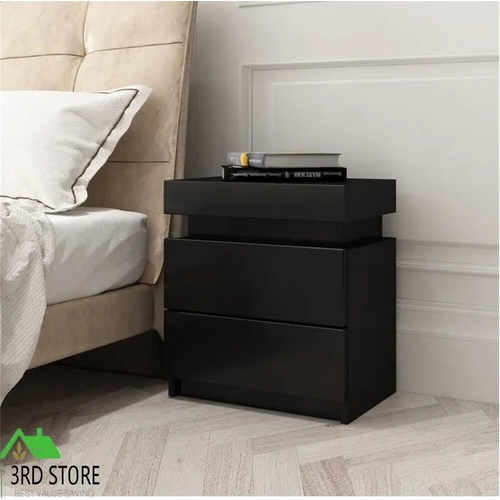 Black Bedside Table Cabinet 2 Drawers Nightstand Side Storage Wood Bedroom Furni