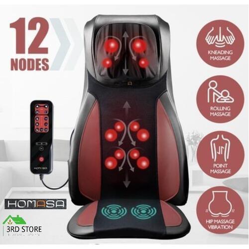 Full Body 12 Nodes Neck Back Heating Shiatsu Massage Chair Car Seat Cushion Red