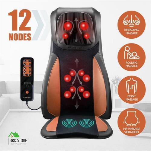 Full Body 12 Nodes Neck Back Heat Shiatsu Massage Chair Car Seat Cushion Orange