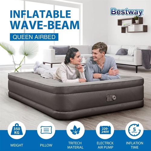 Bestway Queen Air Bed Inflatable Mattress Built-in Electric Pump Camping Home