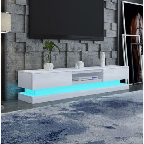 RGB LED 180CM TV Stand Cabinet Wooden Entertainment Unit 2 Drawers High Gloss WH