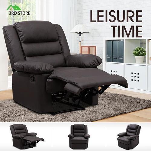 Luxury Recliner Chair Sofa Armchair Padded PU Leather Lounging Chair Brown