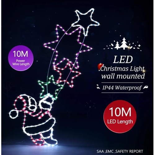 Christmas Lights Santa and Star Motif 10M LED Rope Fairy Xmas Decoration Outdoor Home Display