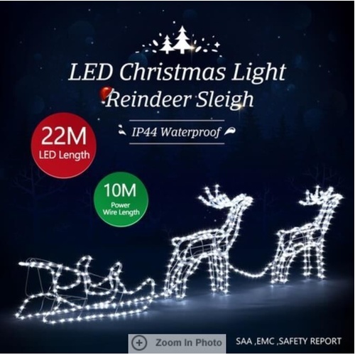 New 3D Reindeer Sleigh Motif Christmas Lights 22M LED Rope Xmas Decoration Outdoor Home Display