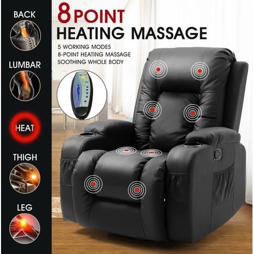 Recliner Chair Electric Massage Chair Rocking Swivel Heated Sofa Leather Black