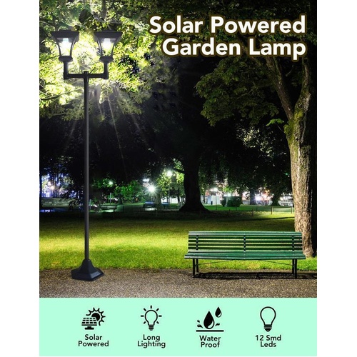 Deluxe Outdoor Solar Lights Garden Yard Lamp Post Waterproof w/Double Lamp