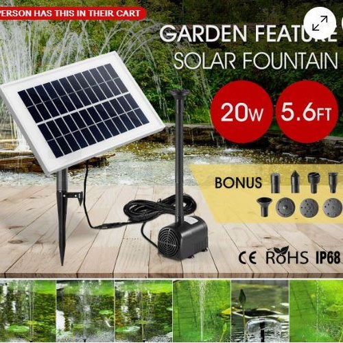 20W Solar Powered Fountain Water Pump Outdoor Garden Pond Pool Submersible Kit