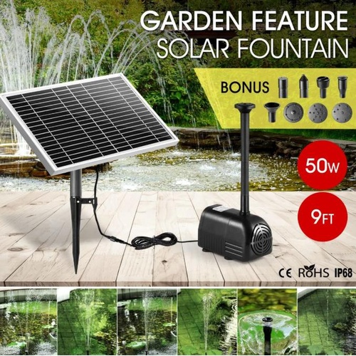 50W Solar Powered Fountain Water Pump Submersible Outdoor Pond Garden Pool Kit