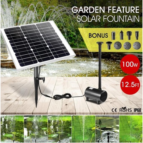 100W Solar Powered Fountain Water Pump Submersible Birdbath Pond Garden Pool Kit