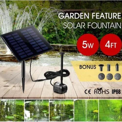 5W Solar Powered Fountain Water Pump Outdoor Garden Pond Pool Submersible Kit
