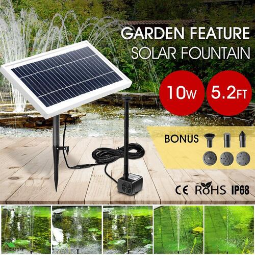 10W Solar Powered Fountain Water Pump Submersible Outdoor Garden Pond Pool Kit