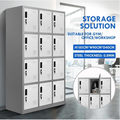 12 Doors Locker Cabinet Steel Storage Cabinet Cupboard Home Office Metal Cabinet