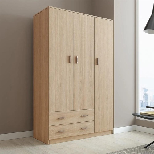 180cm Wardrobe Cabinet Bedroom Clothes Storage Organiser Cupboard 3 Doors Oak